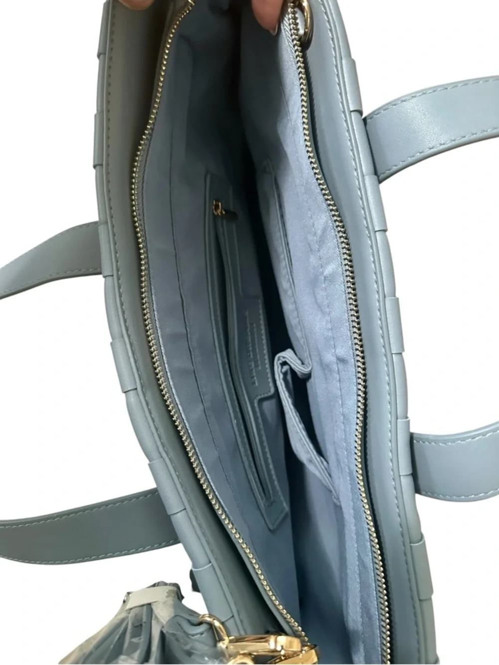 Like Dreams Handbag, Woven Design, Blue Grey Tote Bag